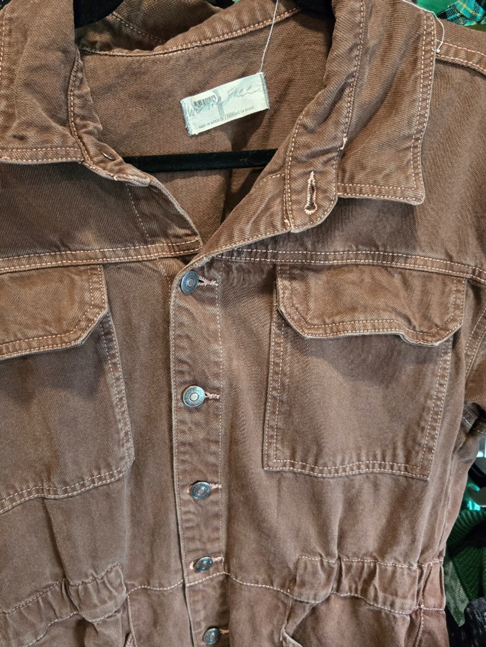 We the free Marci Denim jumpsuit large brown denim guc - Picture 6 of 8